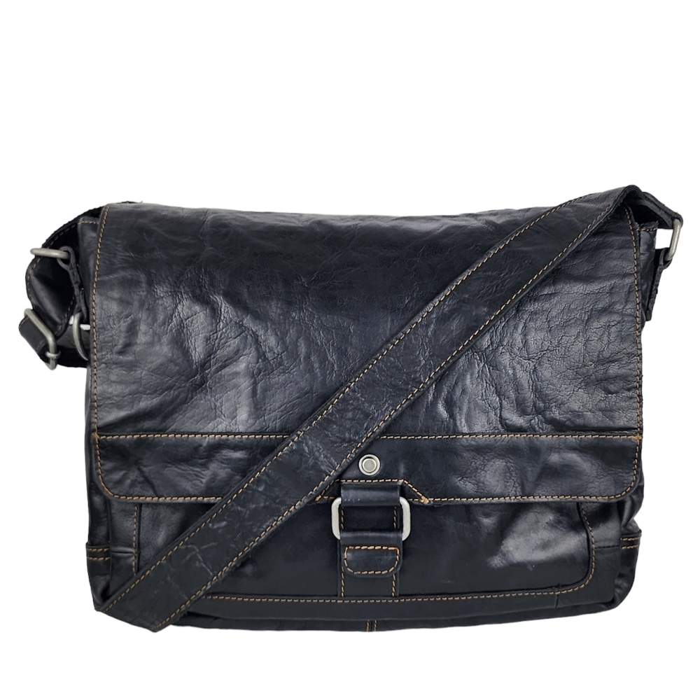 Jack Georges Black Leather Voyager Messenger Bag